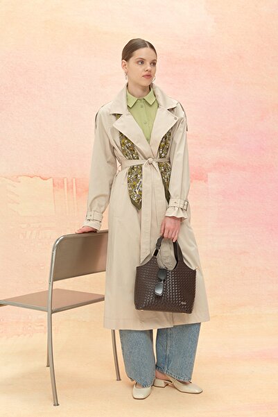 Nihan Kuşaklı Kruvaze Trençkot Bej