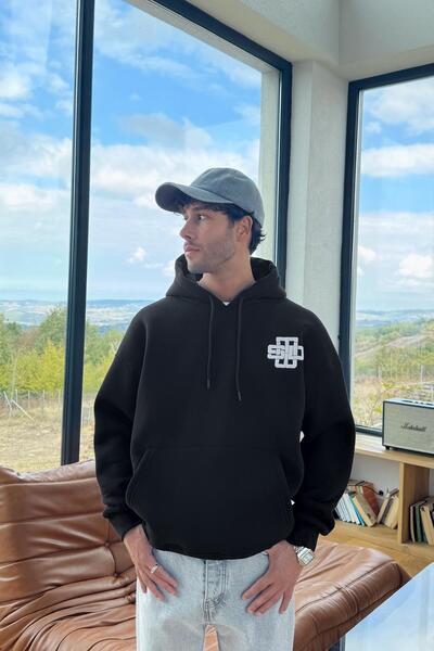 Flaw Wear Stay United με τύπωμα Μαύρο φούτερ με κουκούλα μαύρο