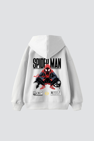 Sekizbiraltı Hanorac alb oversize unisex cu imprimeu Spider