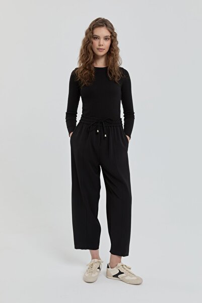 Nihan Beli Lastikli Bol Havuç Pantolon Siyah