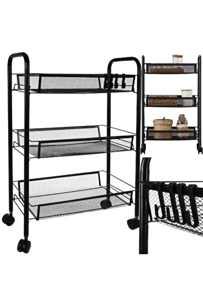 SMARTECH Raft mobil pentru bucătărie sau baie, Organizator, Metalic, 3 rafturi, 2 roți blocabile, 65 x 25 x 4