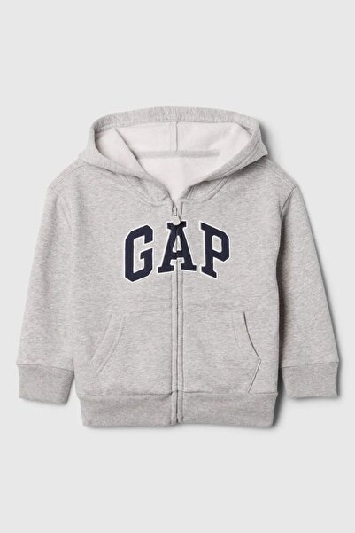GAP Relaxed Baby Boy Gray Zippered Hooded Sweatshirt