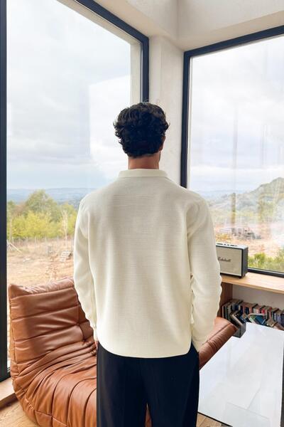 Flaw Wear Polo Neck Woven Knit Sweater
