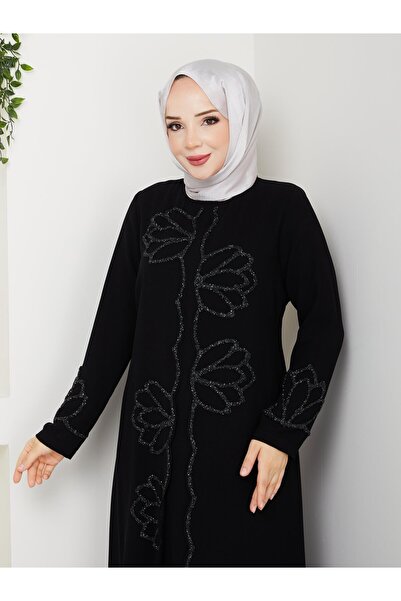 ESLEMNUR LOTUS ÇİÇEK TAŞLI BÜYÜK BEDEN ANNE ELBİSESİ