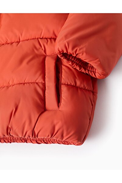 Ziddy Hooded Padded Jacket with Fleece Lining for Baby Boys, Orange