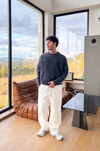 Flaw Wear Furry Plush Anthracite Knit Sweater