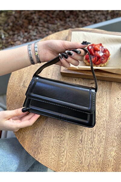 bahwar حقيبة نسائية سوداء أنيقة ذات غطاء مستطيل