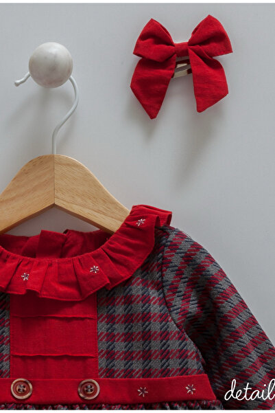 Caramell Baby Girl Dress 100% Cotton Winter (3-18 Months) – Ruffled Collar, Checkered Pattern