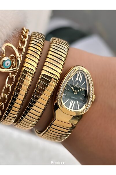 Reward Stone Snake Watch from Thick to Thin (2 Rounds), Small Case (24 Diameter), 3 Atm Gold Steel Band, Bracelet