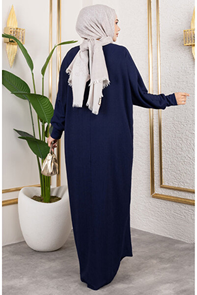 sefamerve Yarasa Kol Bürümcük Elbise 2000-08 Lacivert