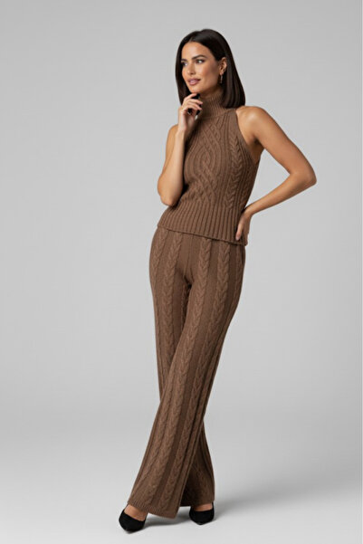 My Blog Milky Coffee Sleeveless Blouse Pants Set - 3009