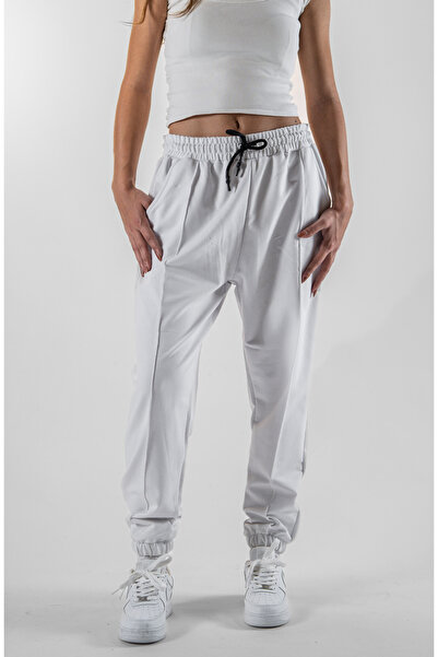 Superbluemexico Women's White Jogger Pants with Elasticated Cuffs