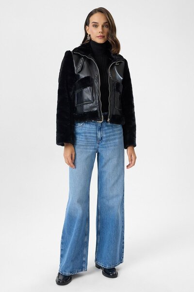 TIFFANY&TOMATO Çift Cepli Deri Peluş Mont