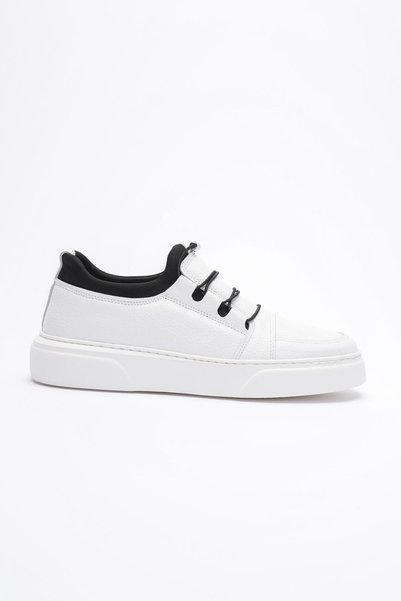 Mubiano Men's Genuine Leather Stretch Sneaker with Rubber Detail White Enzo