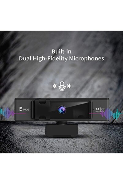 j5create كاميرا ويب فائقة الدقة 4K مع تقريب رقمي 5X، وغطاء للخصوصية، وتعزيز الإضاءة المنخفضة