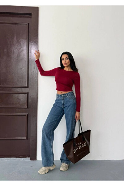 hazelin Women's Burgundy Backless Long Sleeve Sandy Blouse Hzl25W-Fry123381