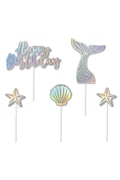 OEM Set of 5 cake decorations, Toppers, Mermaid Theme, 3D, different sizes, r...