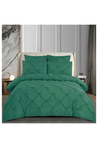 OEM Double Bed Linen Set with Elastic, Pleats, Uni, Pucioasa, 6 Pieces, Emerald Green