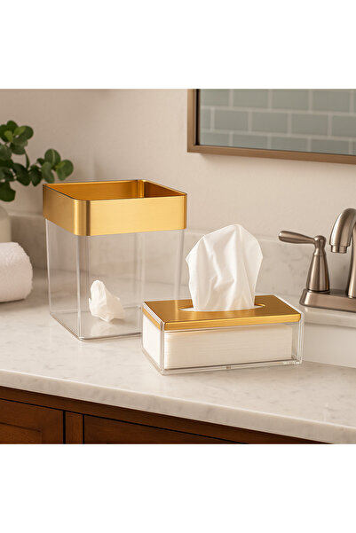 Dania طقم سلة وعلبة مناديل أكريلك بلمسة ذهبية فاخرة