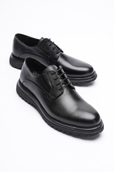 Mubiano Pantofi pentru bărbați din piele naturală cu șireturi, negru Ravel