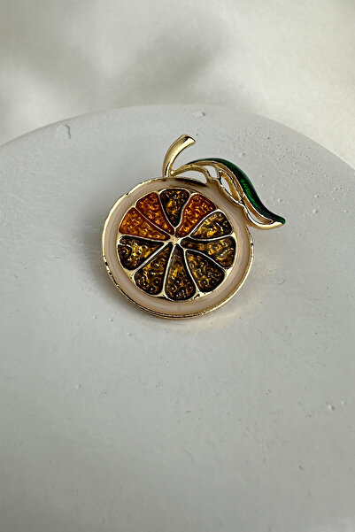 Modex Altın Rengi Yaprak Detay Limon Dilimi Broş (3cm)