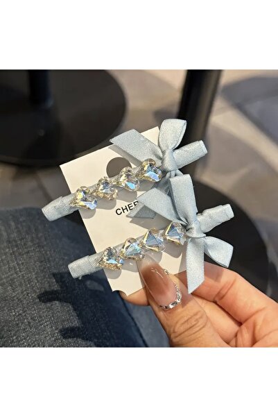 Accessories Hei Gray Ribbon Detailed with Stones Cute Stylish Heart Detailed Sparkling Children's 1 Piece Buckle