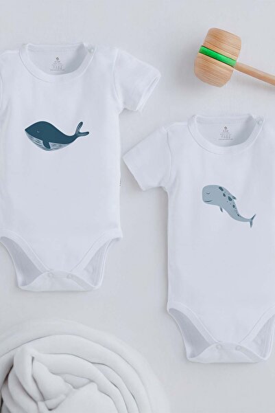 bebek perisi 100% Cotton Organic Cute Whales Design Baby Bodysuit (1070-1071)