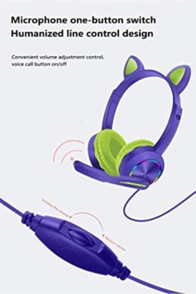 Generic BLUE AKZ-020 Cat Ear Headphones with LED Light and Microphone