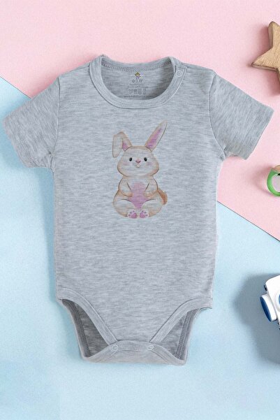 bebek perisi 100% Cotton Organic Cute Rabbit Baby Bodysuit