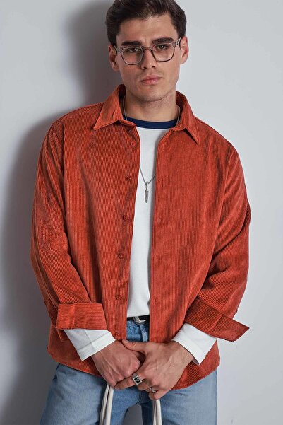 ablukaonline Ανδρικό πουκάμισο με μακρυμάνικο βελούδινο υφή Oversize