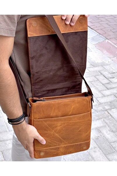 Fil Deri Genuine Leather Men's Bag with Strap and Zipper 2111