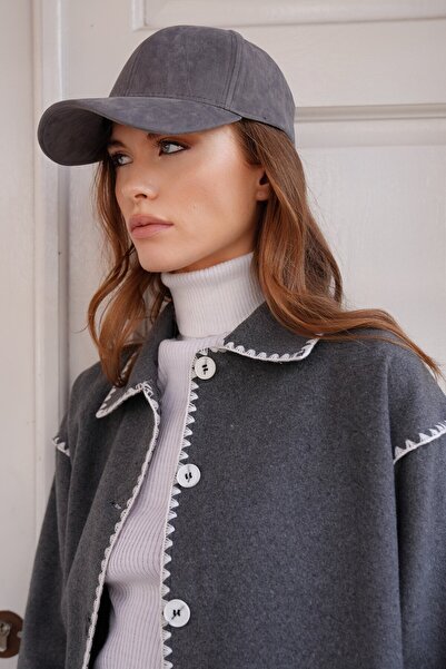 VAGGON Women's Anthracite Velvet Textured Curved Visor Adjustable Hat Vs01228