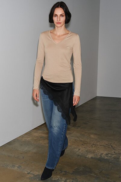 HAKKE Long Sleeve V-Neck Bluz