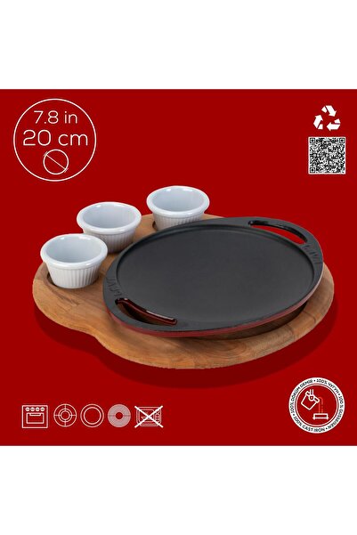 Lava Cast Iron Round Hair Roasting Pan Cast Iron Solid Double Handle Beech Serving Wood Diameter: 20cm