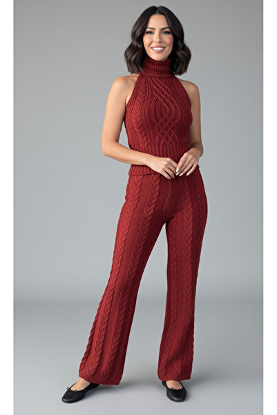 My Blog Burgundy Sleeveless Blouse Pants Set - 3009