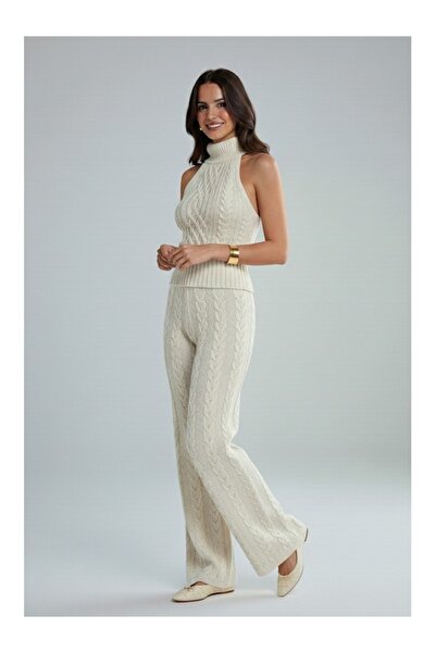 My Blog Ecru Sleeveless Blouse Pants Set - 3009