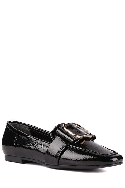 stato - Siyah Renk Kırışık Rugan Kadın Babet