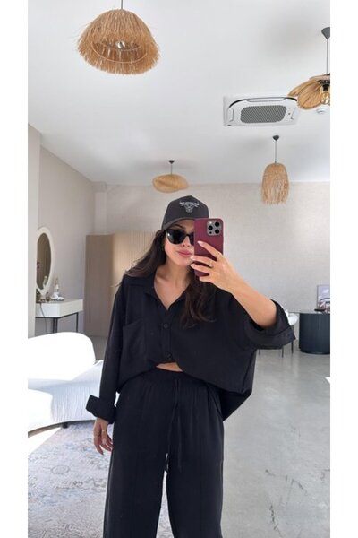 JANES قميص نسائي كبير الحجم من الكتان ذو جيب واحد