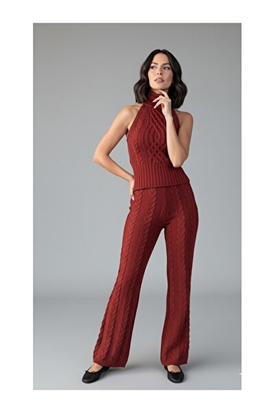 My Blog Burgundy Sleeveless Blouse Pants Set - 3009