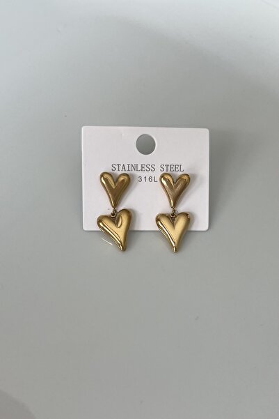 goccias 316L Paslanmaz Çelik Çift Kalp Sallantılı Küpe