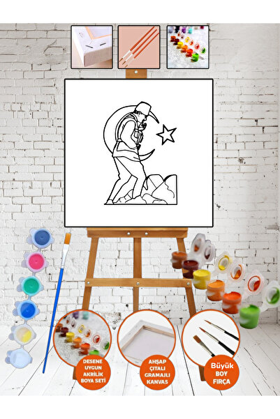 Elittablo Sayılarla Kanvas ATATÜRK Boyama 20x20 Tuval Fırça Etkinlik ve Hobi ...