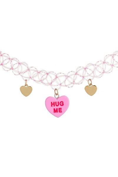 OEM Colier Choker Roz cu Pandantiv Inimi "Hug Me" pentru Copii
