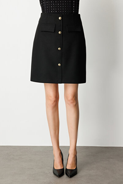 Ekol Ornamental Buttoned Mini Skirt 2001-26K Black