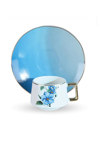 ev dizaynımm AROW ev dizaynım MAVİ ÇİÇEK PORSELEN KAHVE FİNCAN TAKIMI