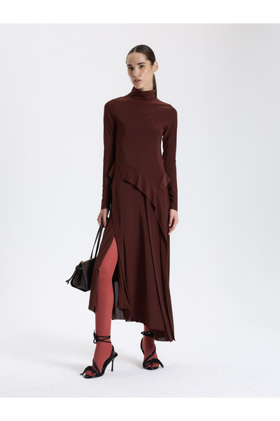 BAQA Pudra Drapeli Uzun Elbise