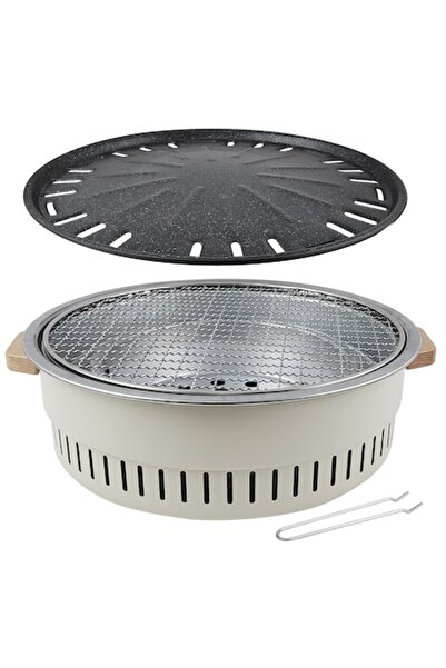 DLC Portable Charcoal Grill, Taipintee, Iron, Ivory White, Non-Stick Tray