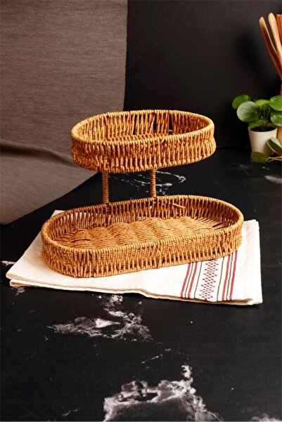 Bayev Hasır 700778 2-Tier Oval Fruit Bowl Decorative Basket Organizer
