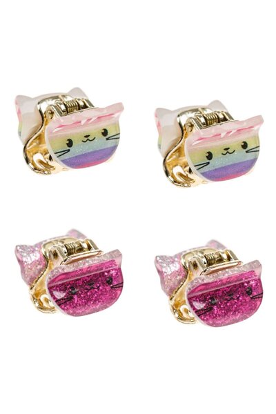 OEM Rainbow Glitter Purple Cat Hair Clips 2.5cm for Kids - 4pcs