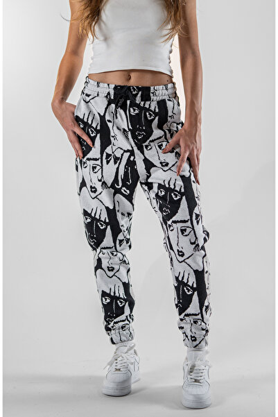 Superbluemexico Kadın Desenli Jakar Paçası Lastikli Jogger Pantolon