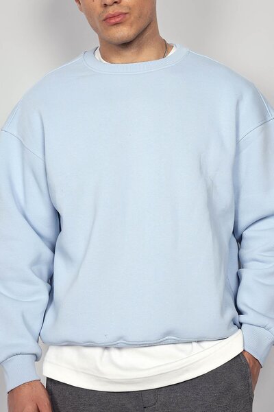ablukaonline Ανδρικό φούτερ Oversize με λαιμόκοψη Basic Ανοιχτό μπλε